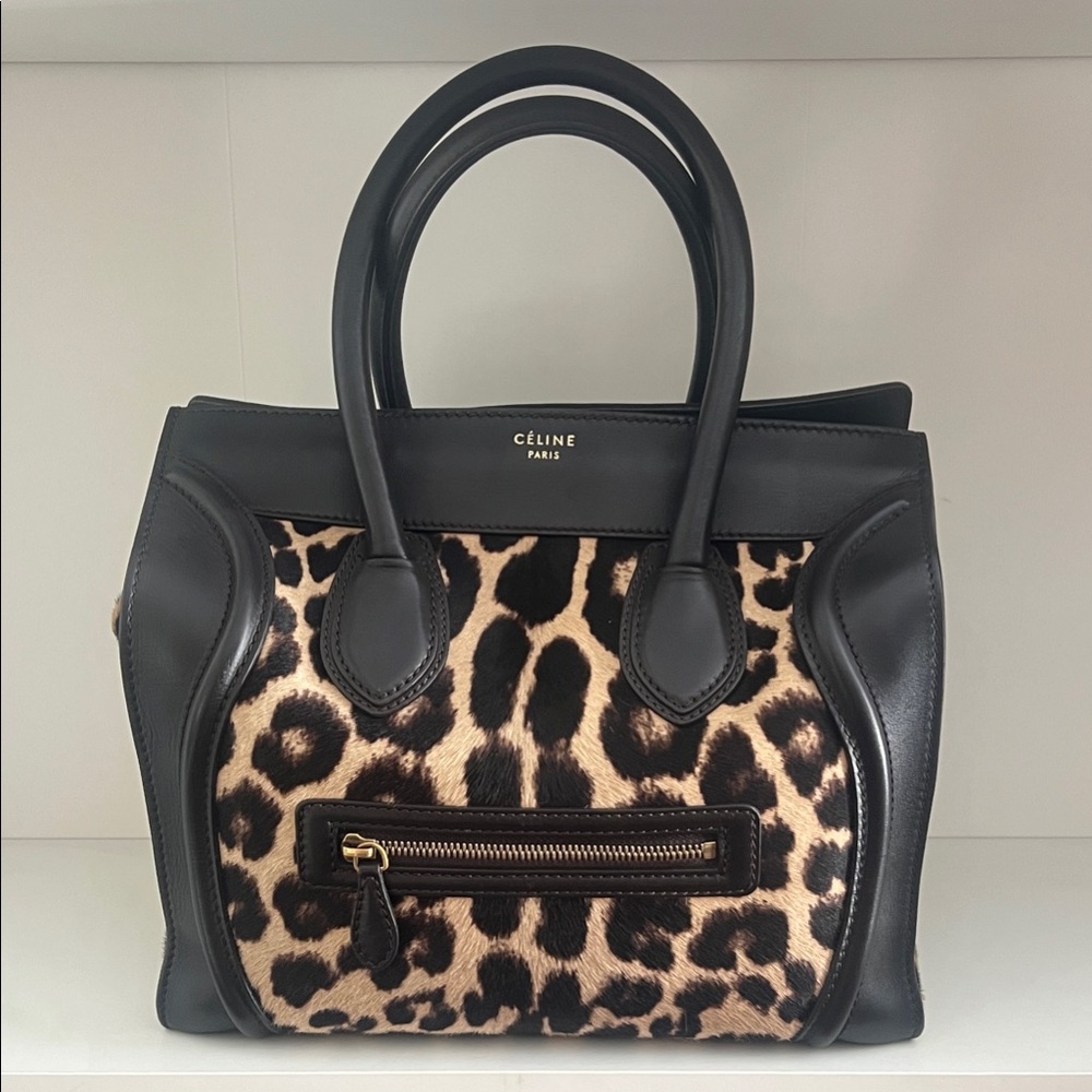 Celine Luggage Leopard Print Brown Pony Hair Bag